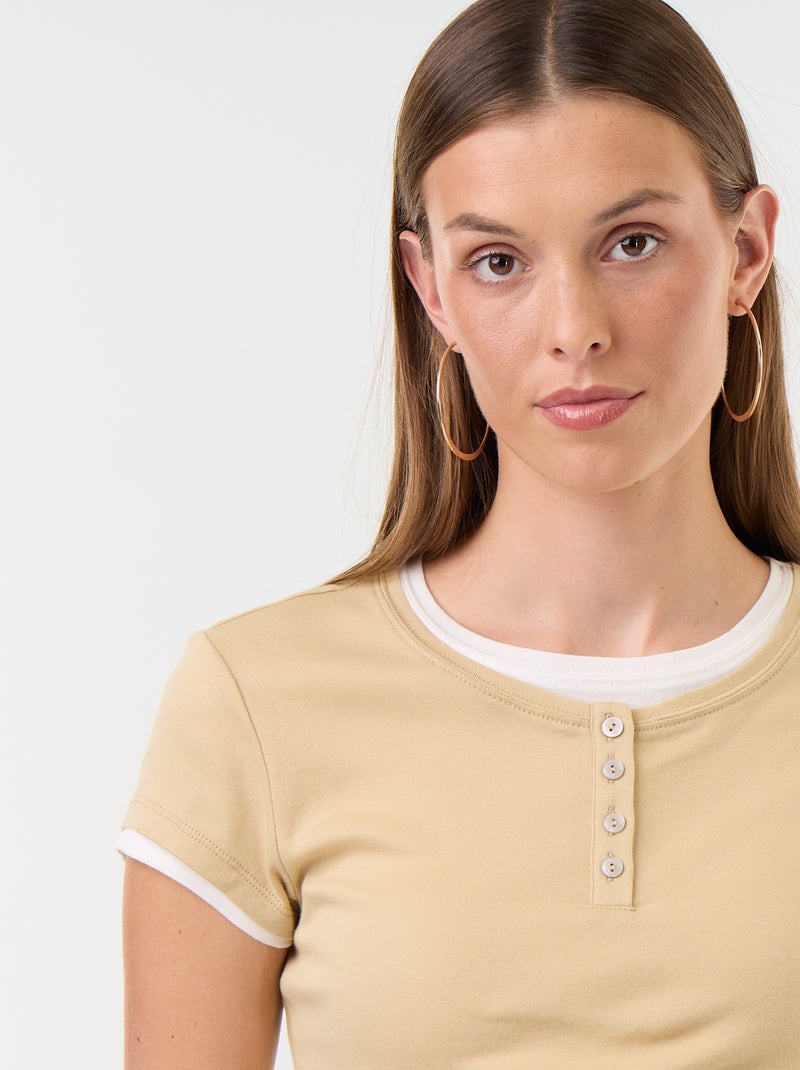 T-shirt met 2-in-1-effect en korte mouwen Biege - Kiabi