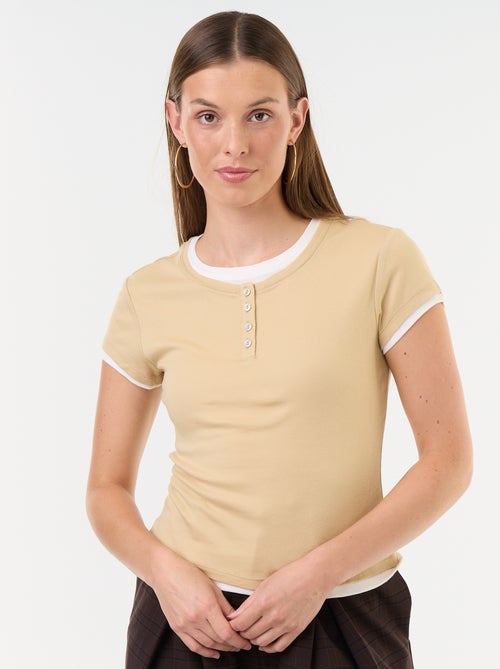 T-shirt met 2-in-1-effect en korte mouwen - Kiabi