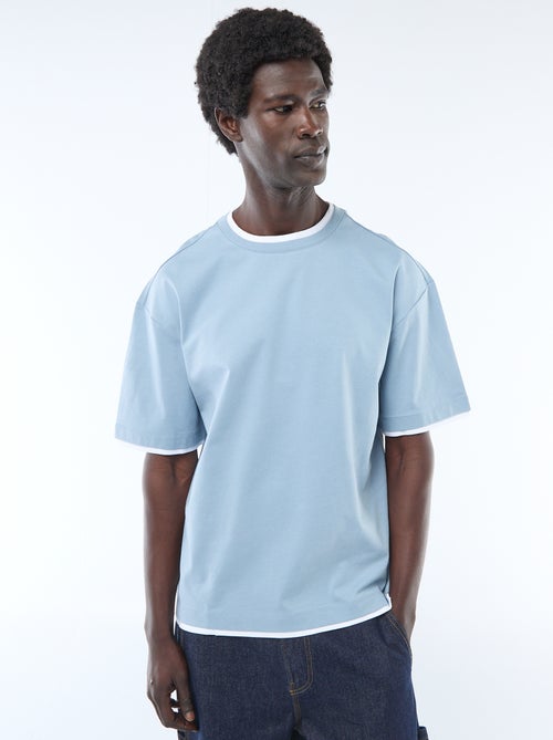 T-shirt met 2-in-1 effect en korte mouwen - Kiabi