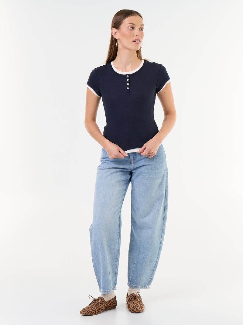 T-shirt met 2-in-1-effect en korte mouwen Blauw - Kiabi