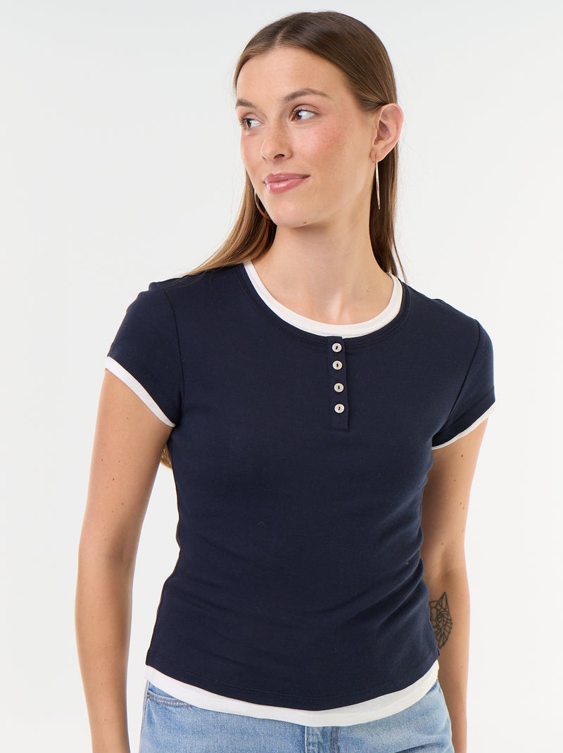 T-shirt met 2-in-1-effect en korte mouwen Blauw - Kiabi