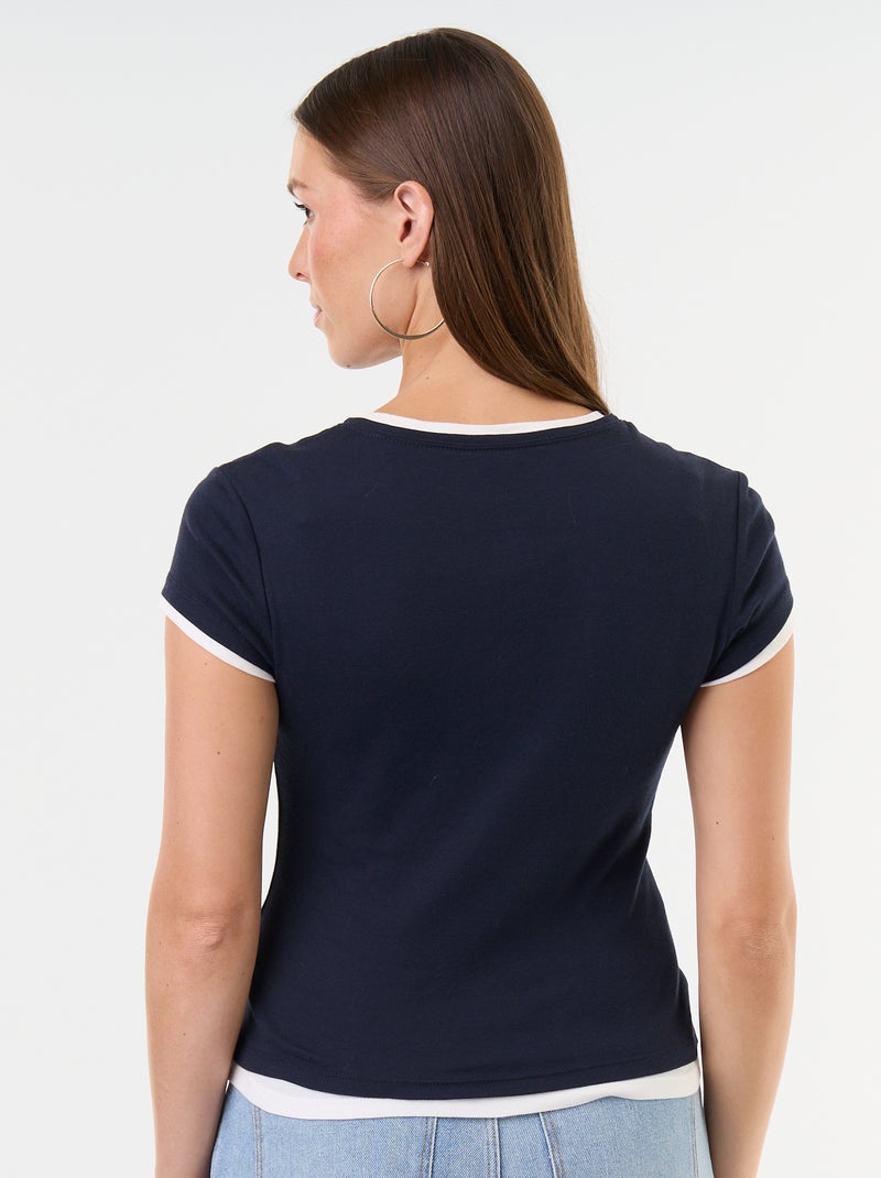 T-shirt met 2-in-1-effect en korte mouwen Blauw - Kiabi