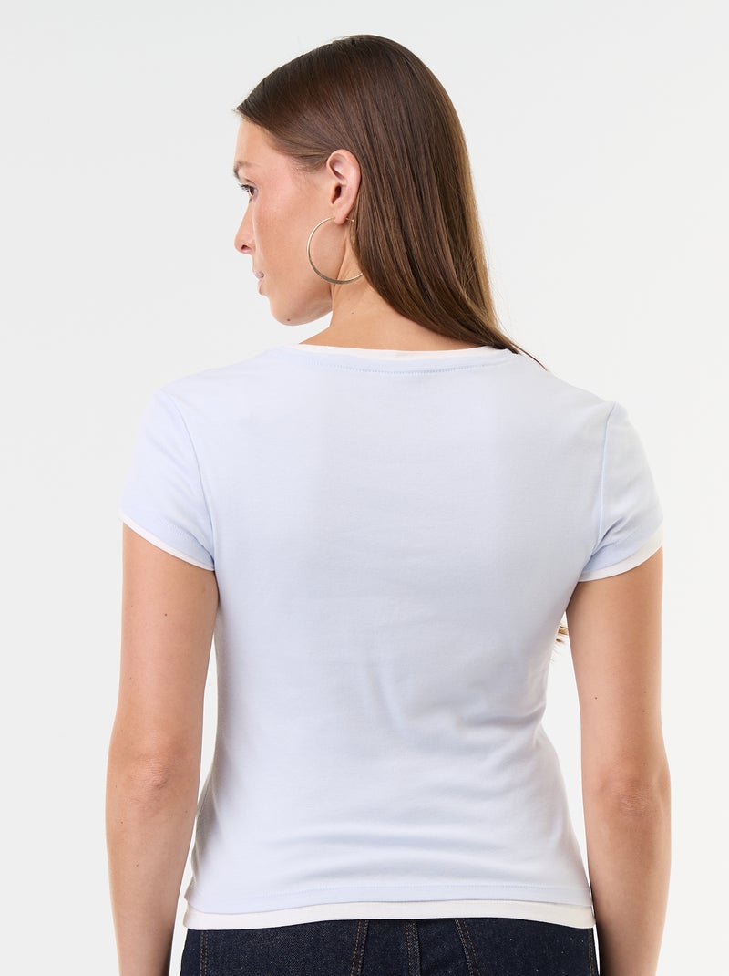 T-shirt met 2-in-1-effect en korte mouwen Blauw - Kiabi