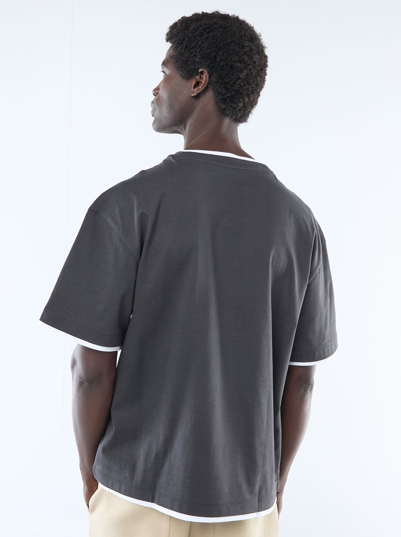 T-shirt met 2-in-1 effect en korte mouwen Zwart - Kiabi
