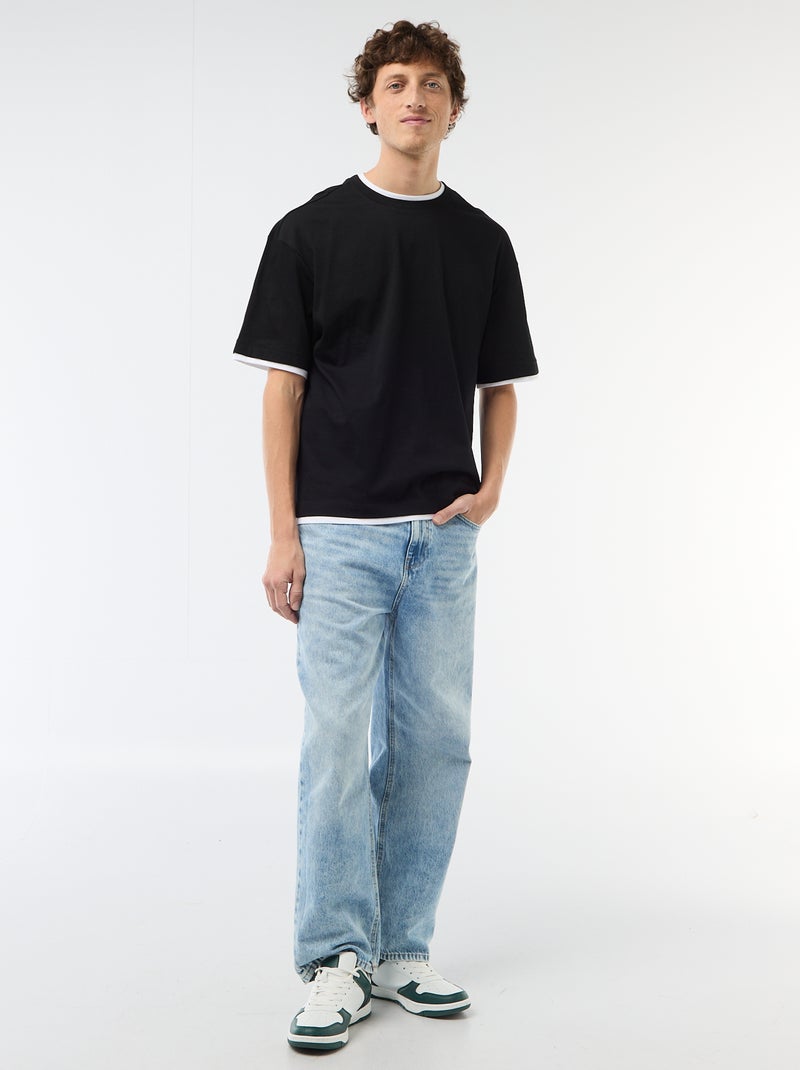 T-shirt met 2-in-1 effect en korte mouwen Zwart - Kiabi