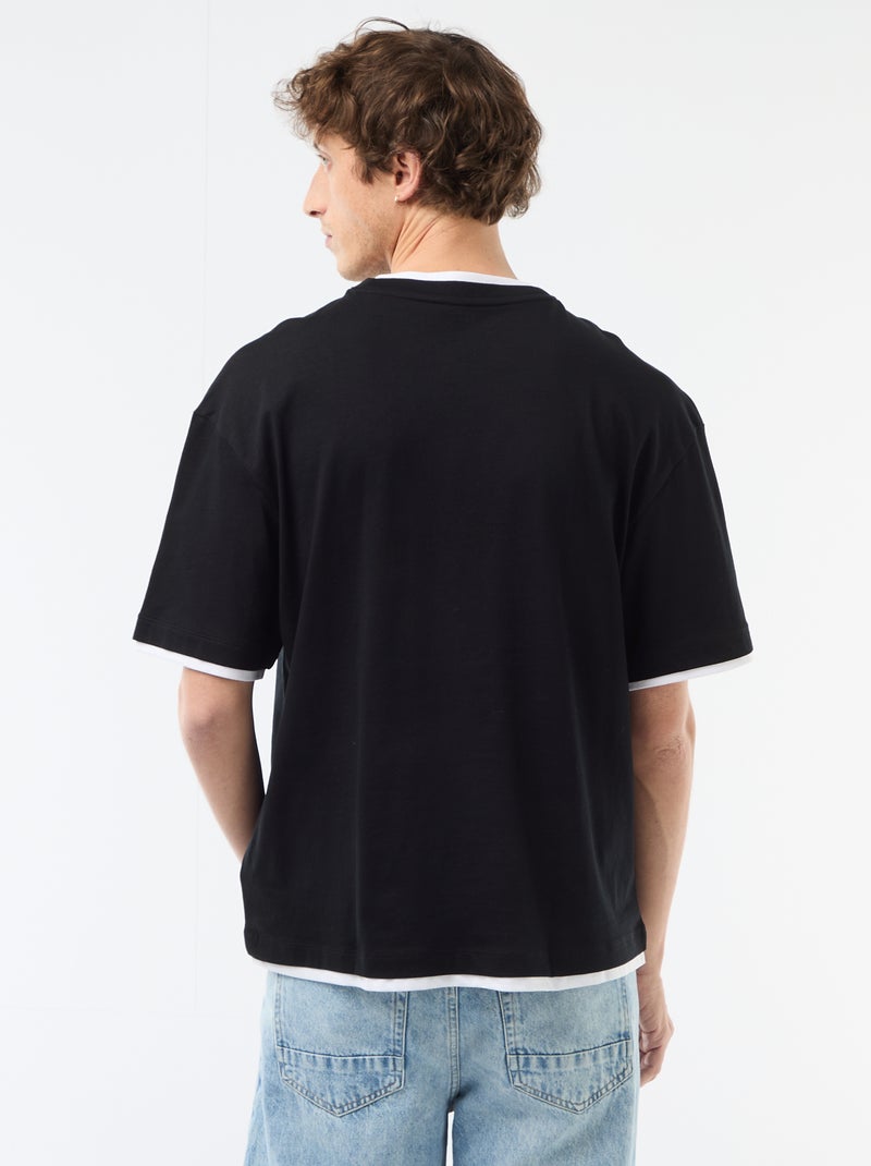 T-shirt met 2-in-1 effect en korte mouwen Zwart - Kiabi
