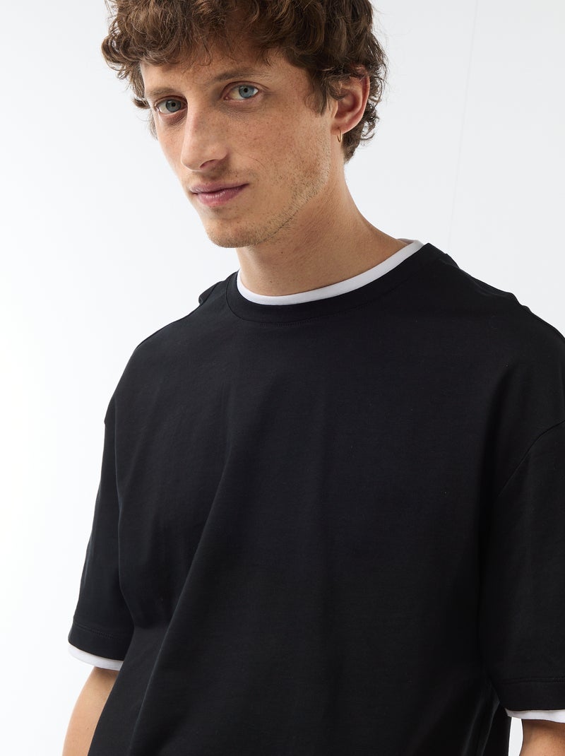T-shirt met 2-in-1 effect en korte mouwen Zwart - Kiabi