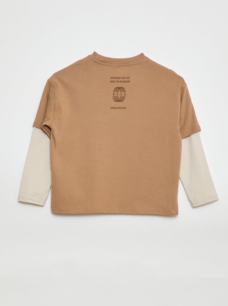 T-shirt met 2-in-1-effect en lange mouwen Biege - Kiabi
