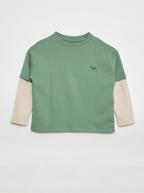 T-shirt met 2-in-1-effect en lange mouwen - Kiabi