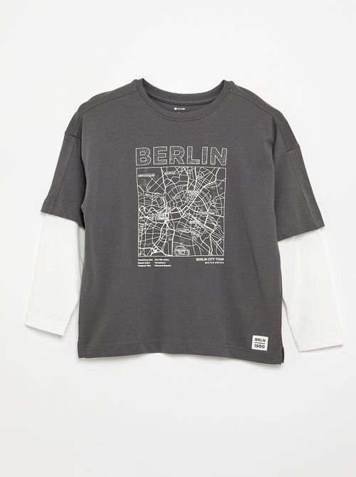 T-shirt met 2-in-1-effect en lange mouwen - Kiabi