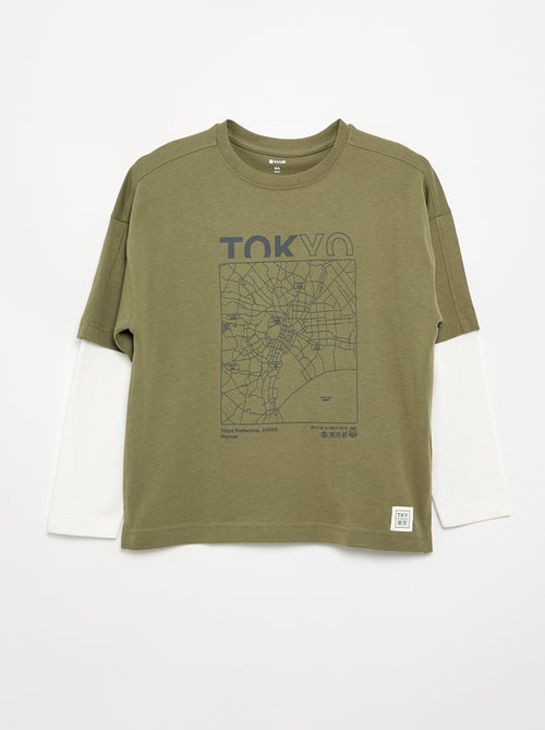 T-shirt met 2-in-1-effect en lange mouwen - Kiabi