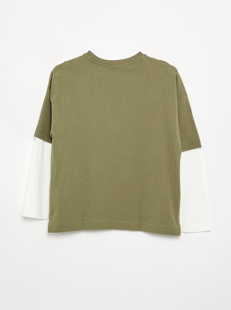 T-shirt met 2-in-1-effect en lange mouwen Kaki - Kiabi