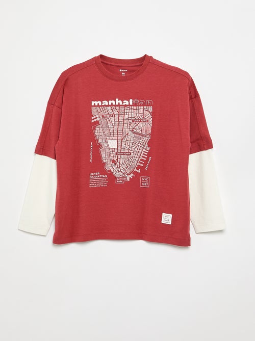 T-shirt met 2-in-1-effect en lange mouwen - Kiabi