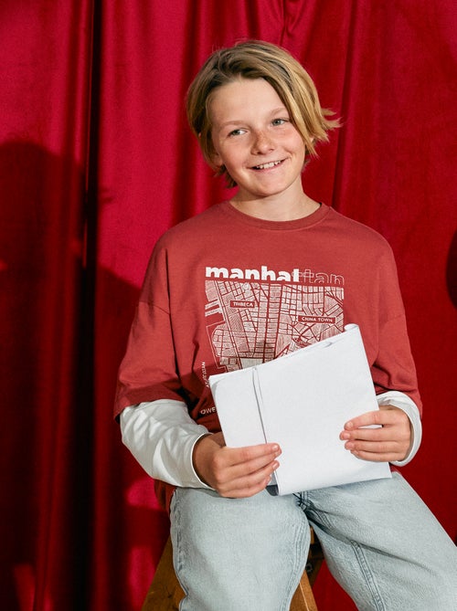 T-shirt met 2-in-1-effect en lange mouwen - Kiabi
