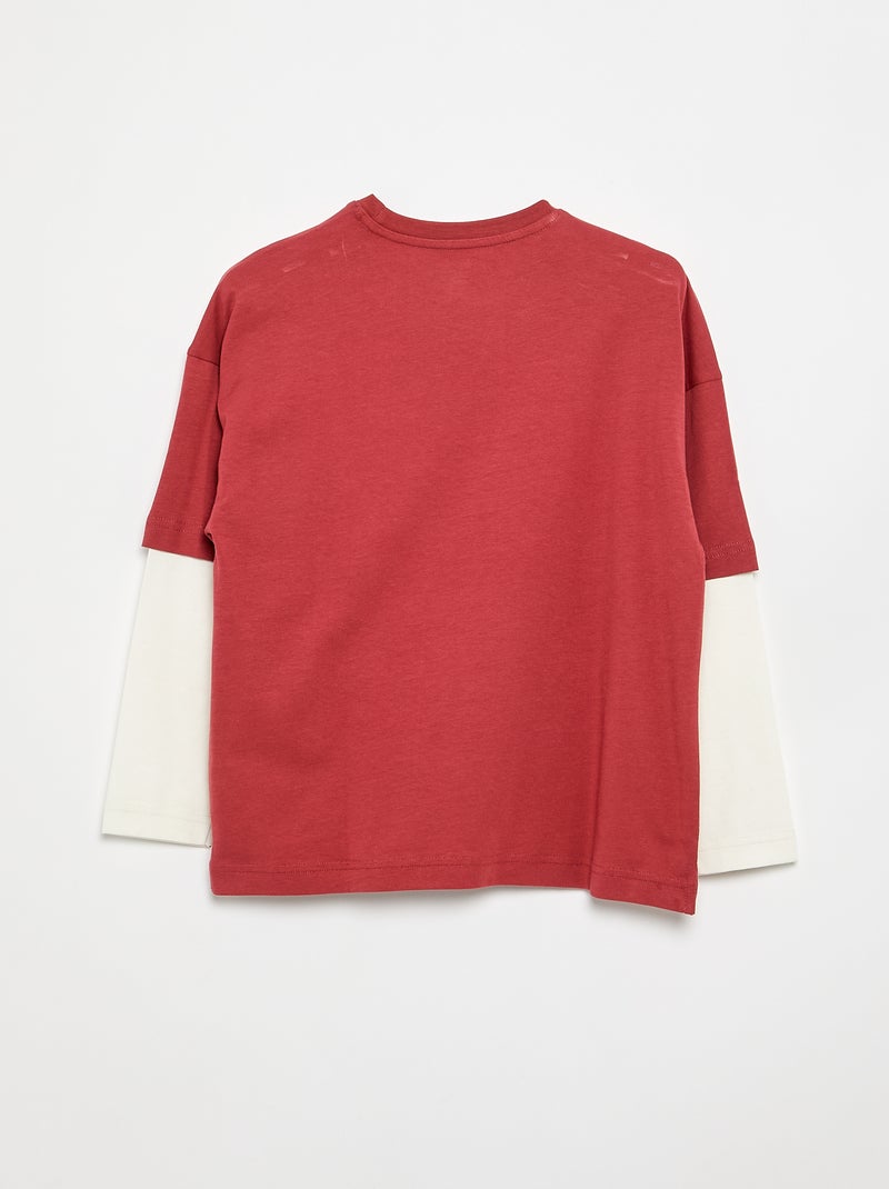 T-shirt met 2-in-1-effect en lange mouwen Oranje - Kiabi