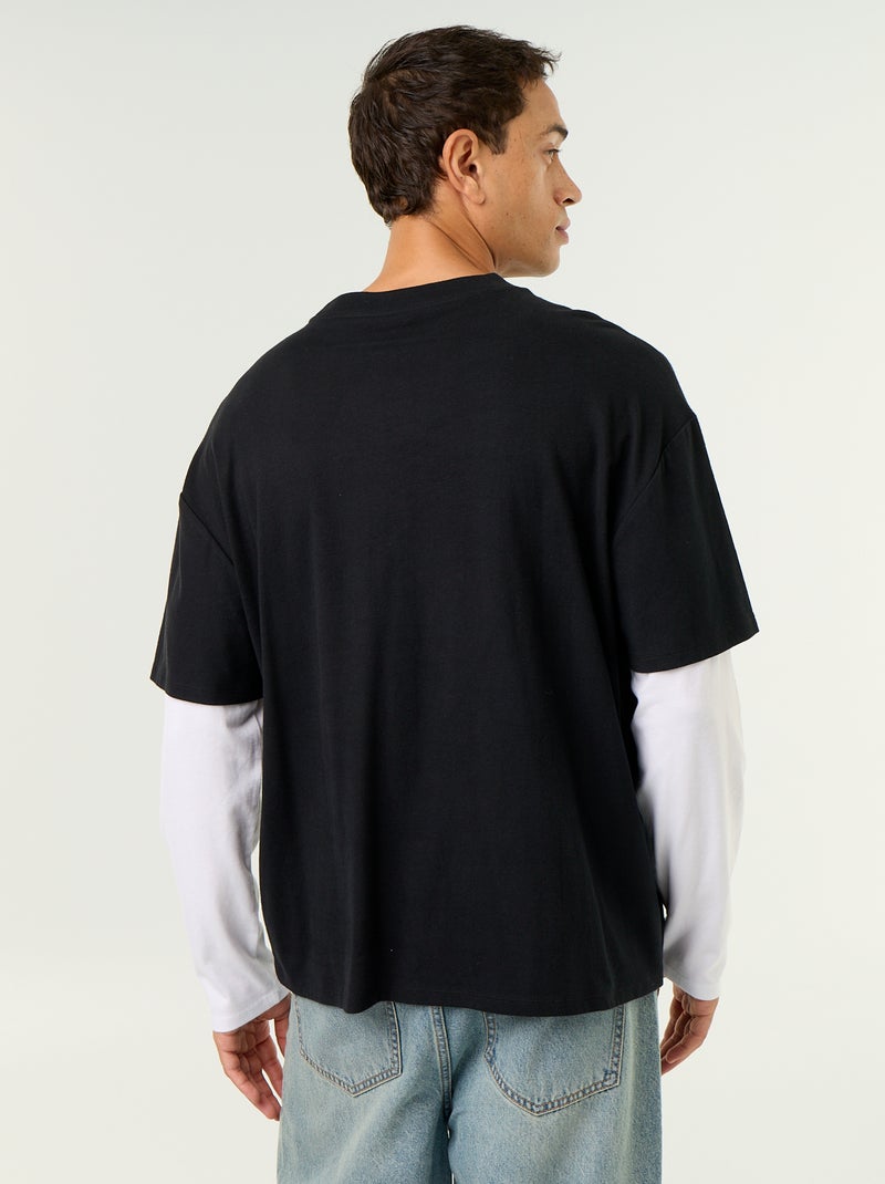 T-shirt met 2-in-1-effect en lange mouwen Zwart - Kiabi