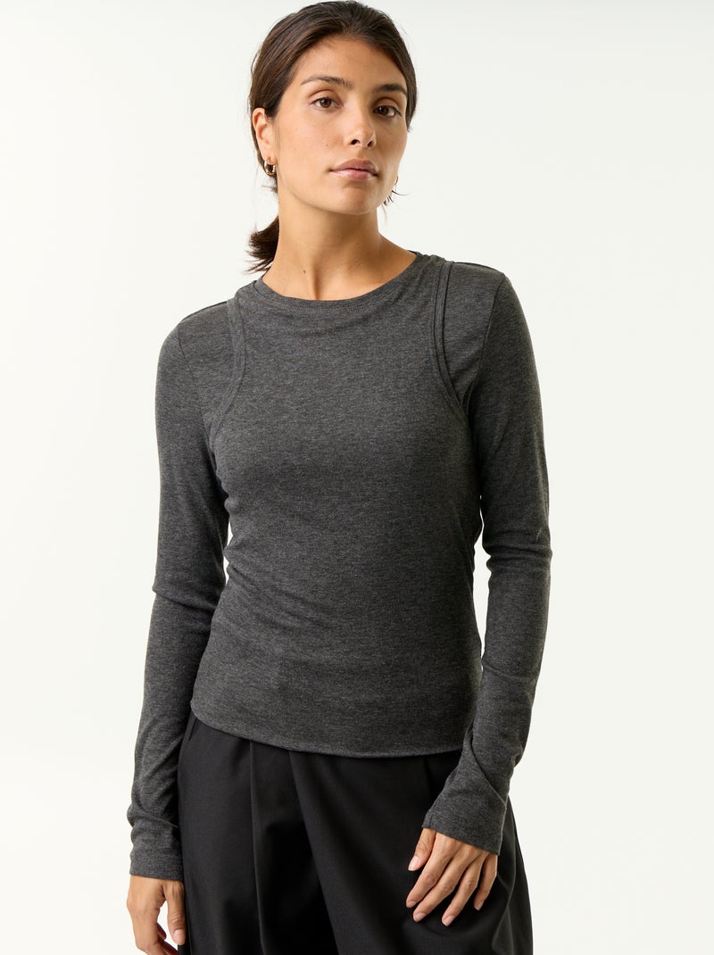 T-shirt met 2-in-1-effect en topje Grijs - Kiabi
