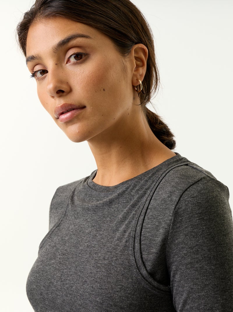 T-shirt met 2-in-1-effect en topje Grijs - Kiabi