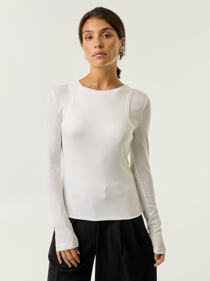 T-shirt met 2-in-1-effect en topje Wit - Kiabi