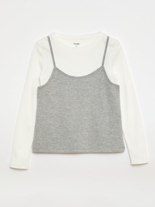 T-shirt met 2-in-1-effect met singlet - Kiabi