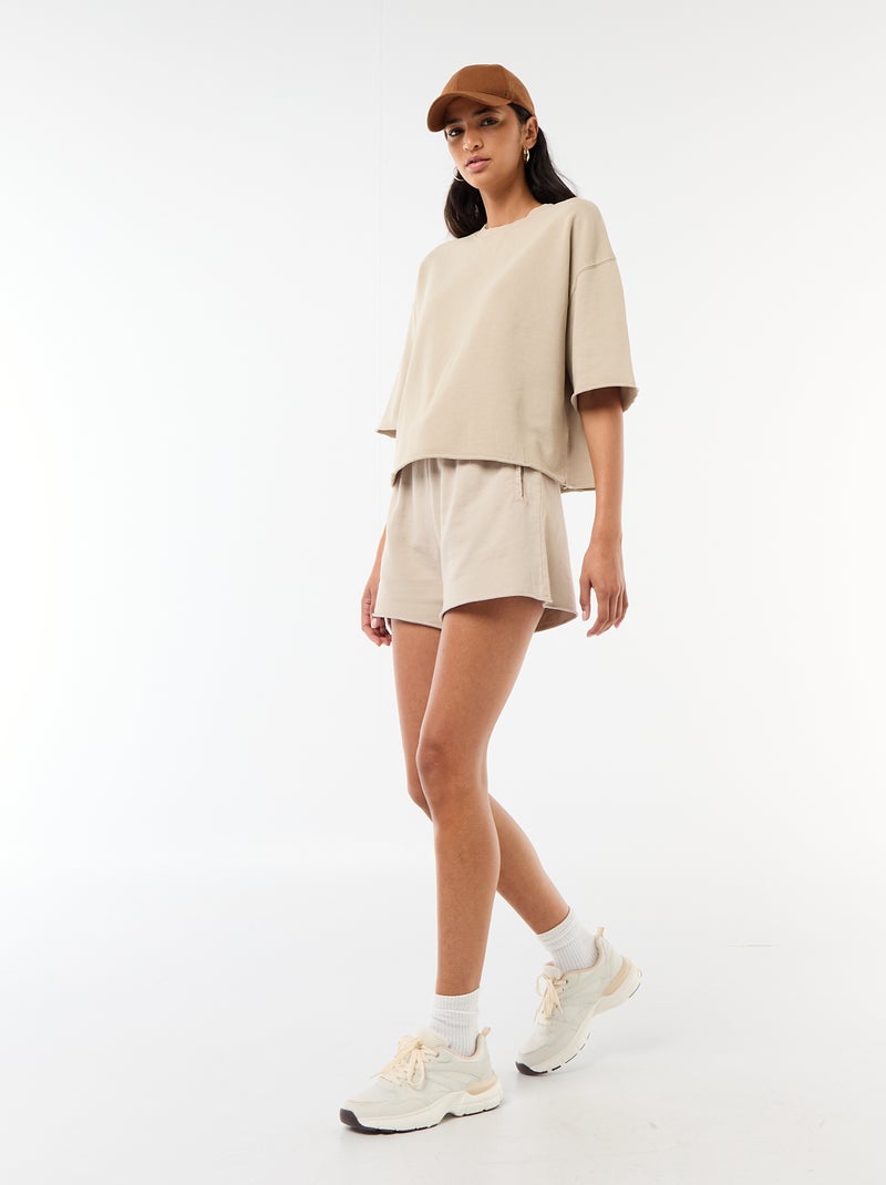 T-shirt met 3/4-mouwen van French Terry Biege - Kiabi