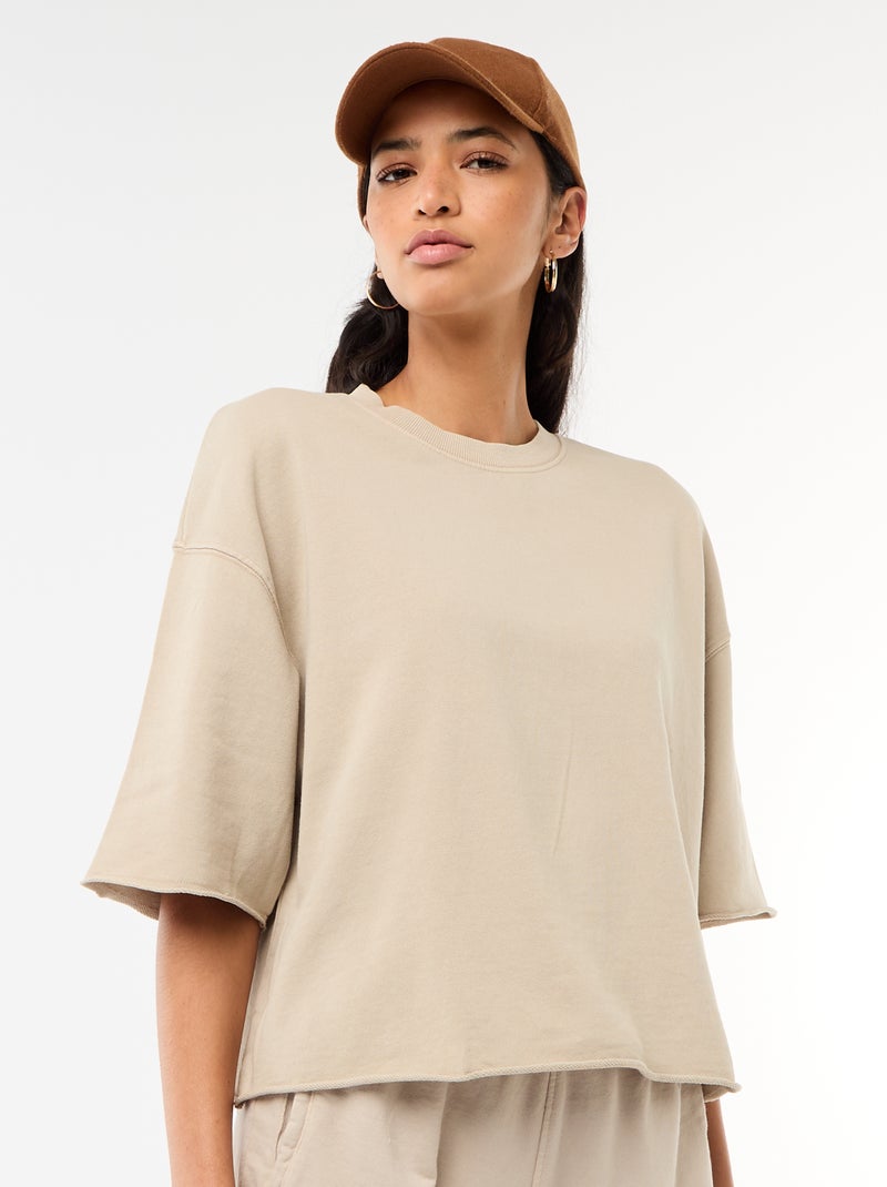 T-shirt met 3/4-mouwen van French Terry Biege - Kiabi