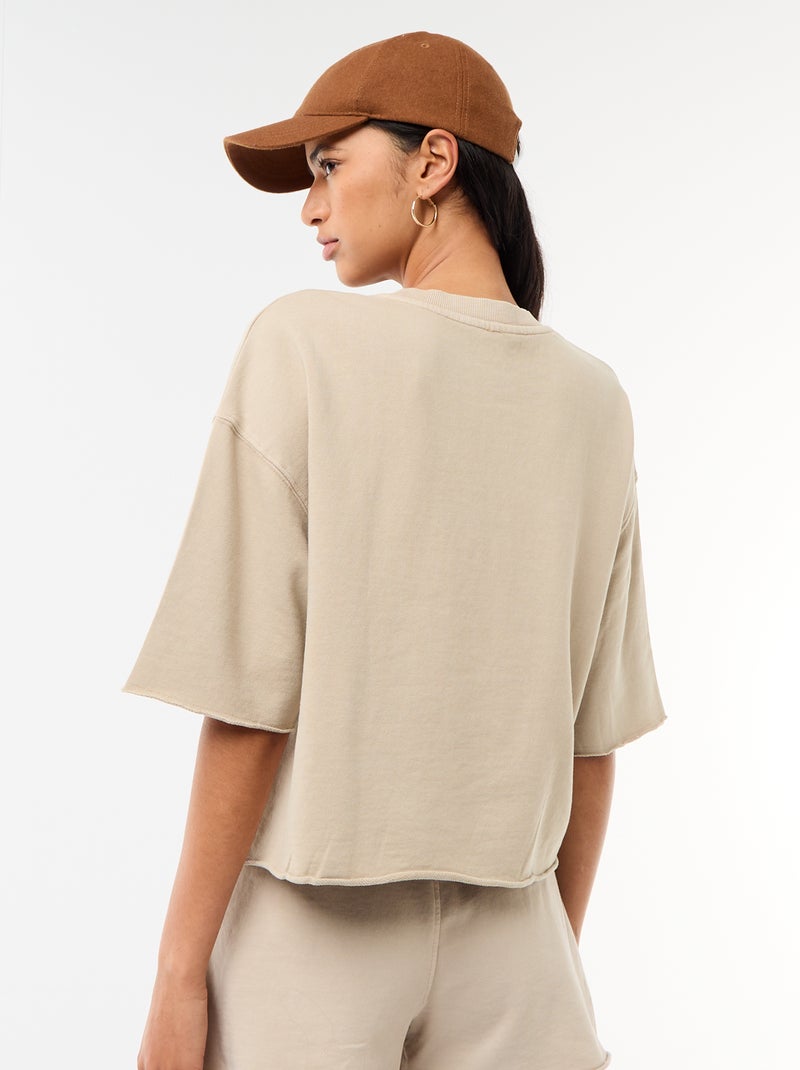 T-shirt met 3/4-mouwen van French Terry Biege - Kiabi