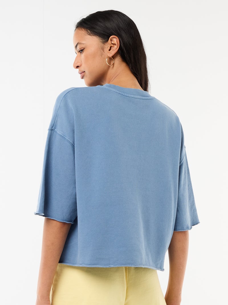 T-shirt met 3/4-mouwen van French Terry Blauw - Kiabi