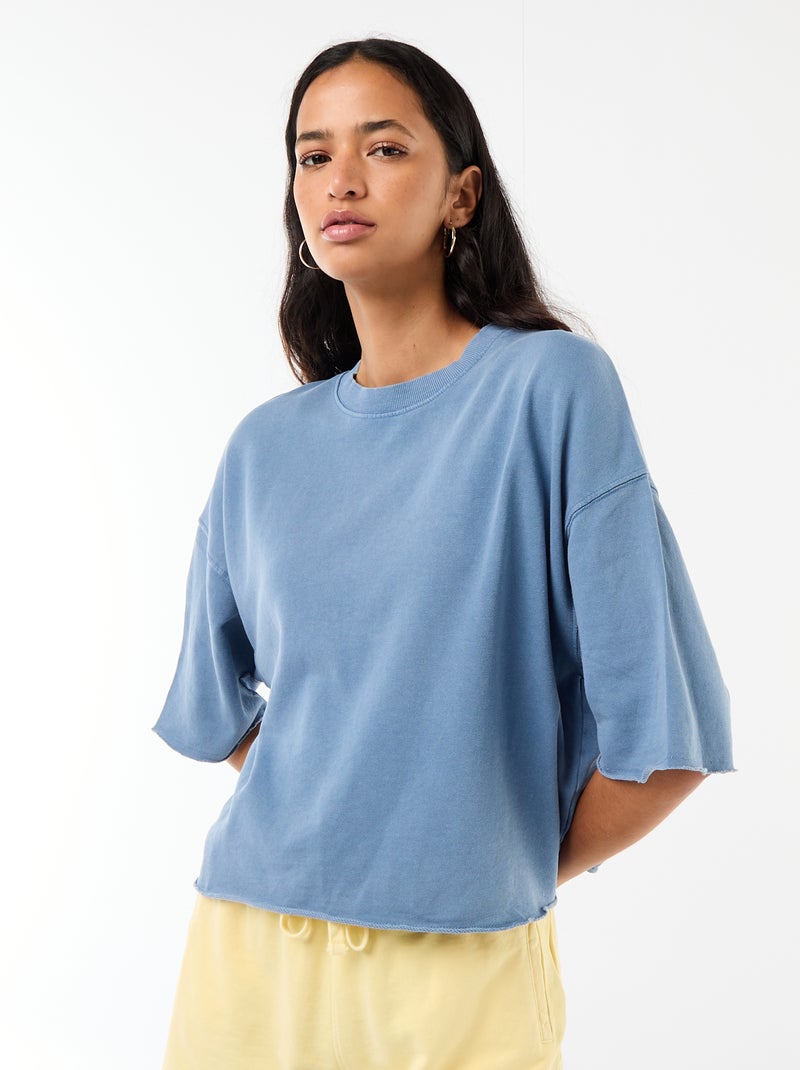 T-shirt met 3/4-mouwen van French Terry Blauw - Kiabi