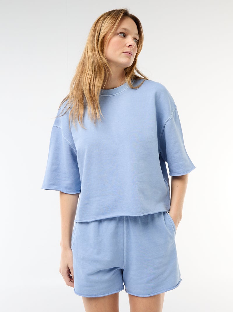 T-shirt met 3/4-mouwen van French Terry Blauw - Kiabi