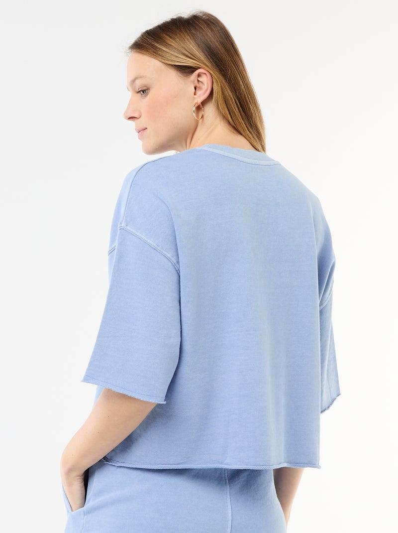 T-shirt met 3/4-mouwen van French Terry Blauw - Kiabi