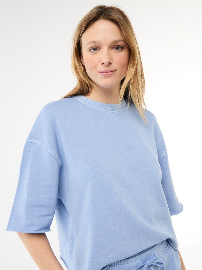 T-shirt met 3/4-mouwen van French Terry Blauw - Kiabi