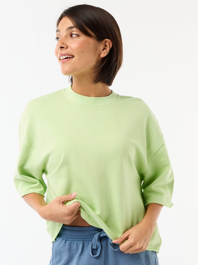 T-shirt met 3/4-mouwen van French Terry Groen - Kiabi