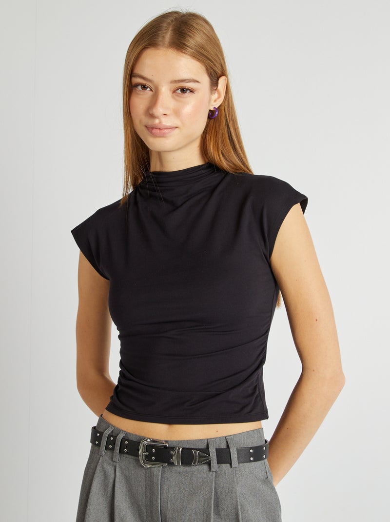 T-shirt met aangerimpelde zijkanten zwart - Kiabi