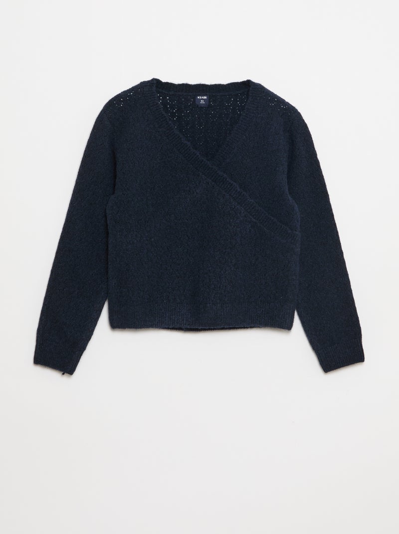 T-shirt met ajourmotiefje en overslaghals Blauw - Kiabi