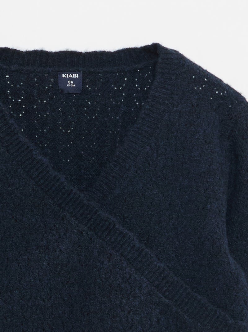 T-shirt met ajourmotiefje en overslaghals Blauw - Kiabi