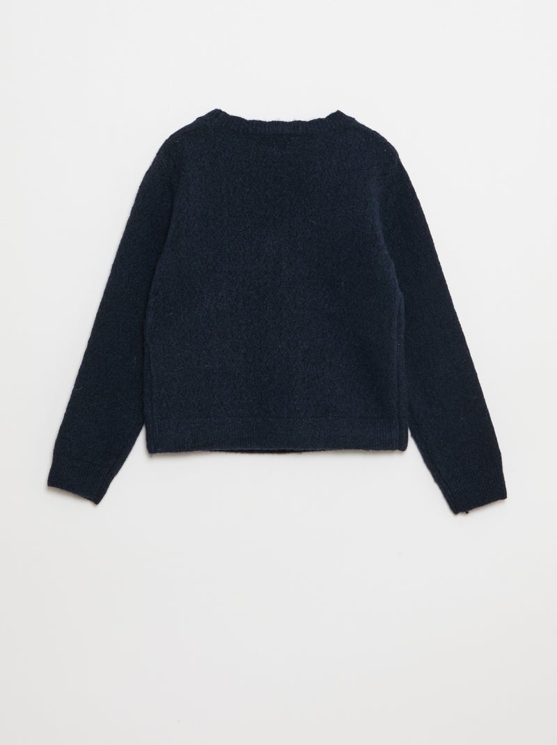 T-shirt met ajourmotiefje en overslaghals Blauw - Kiabi