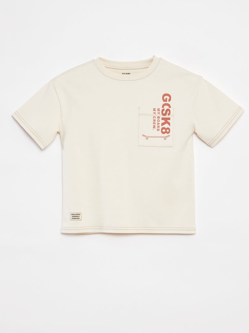 T-shirt met bedrukt zakje WIT - Kiabi