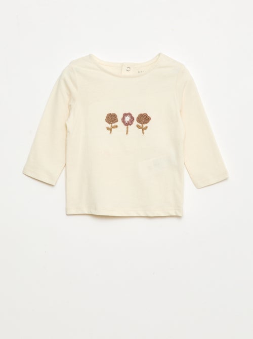 T-shirt met bloemenborduursel - Kiabi