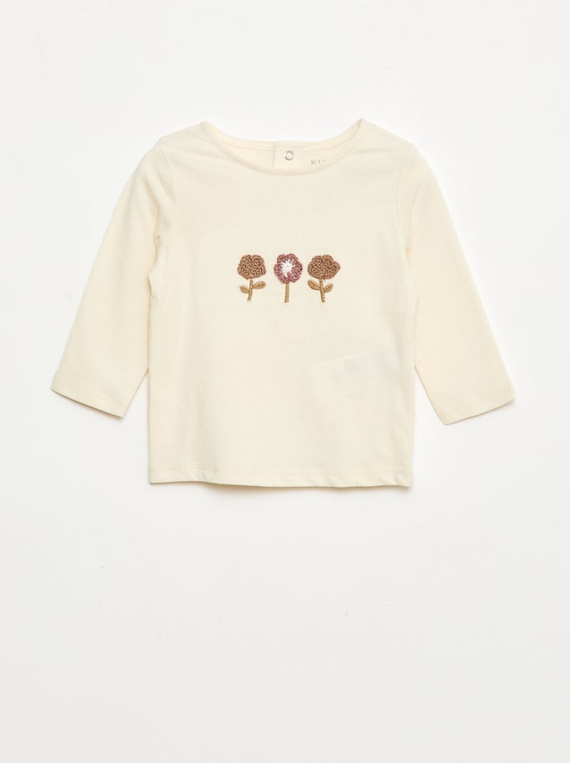 T-shirt met bloemenborduursel Wit - Kiabi