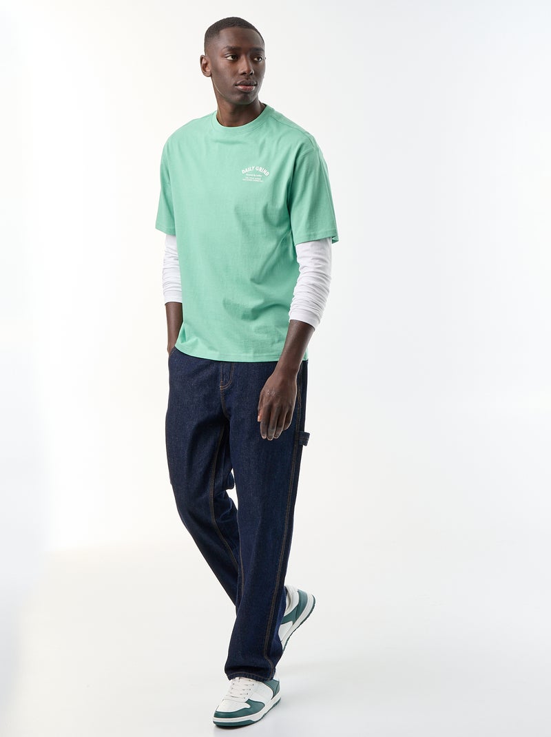 T-shirt met borduursels en korte mouwen Groen - Kiabi