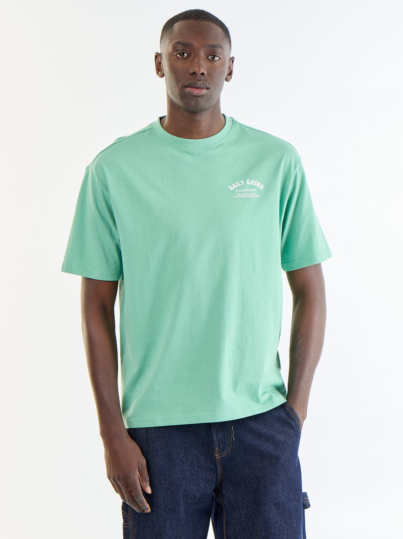 T-shirt met borduursels en korte mouwen Groen - Kiabi