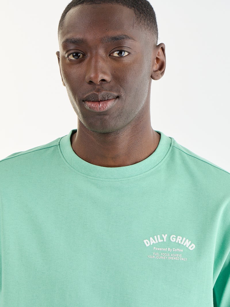T-shirt met borduursels en korte mouwen Groen - Kiabi
