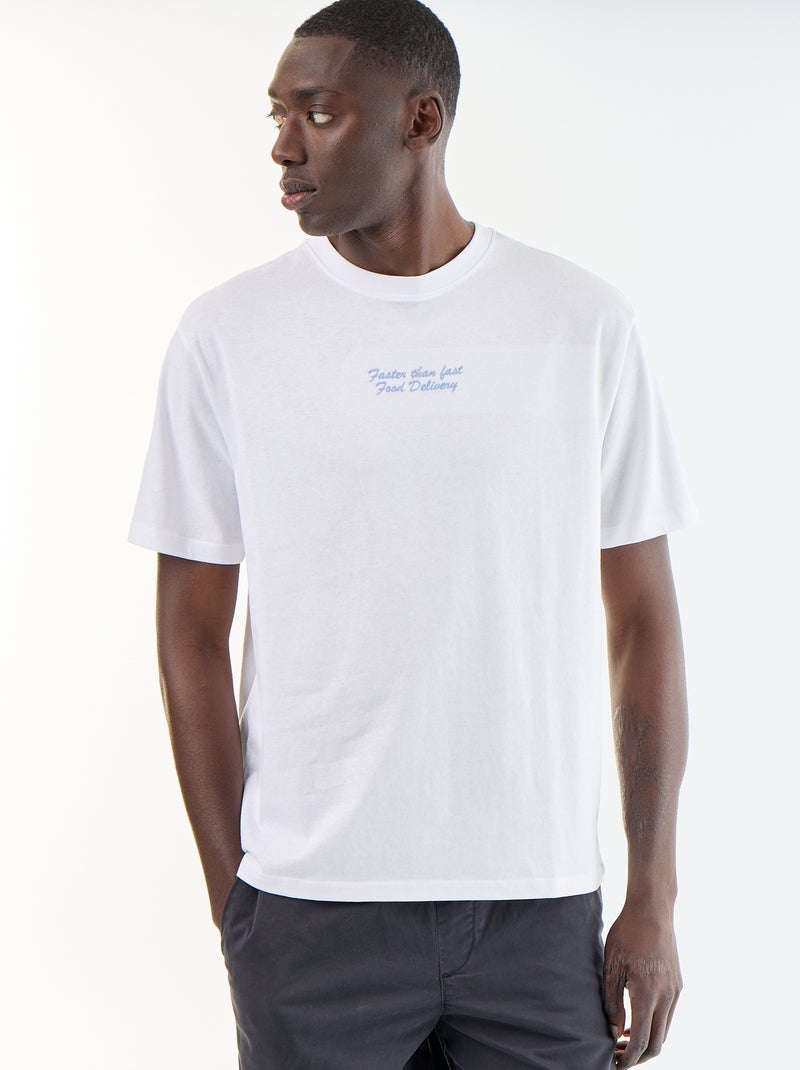 T-shirt met borduursels en korte mouwen Wit - Kiabi