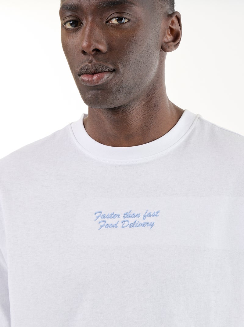 T-shirt met borduursels en korte mouwen Wit - Kiabi