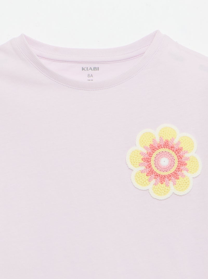 T-shirt met borstborduurwerk Paars - Kiabi