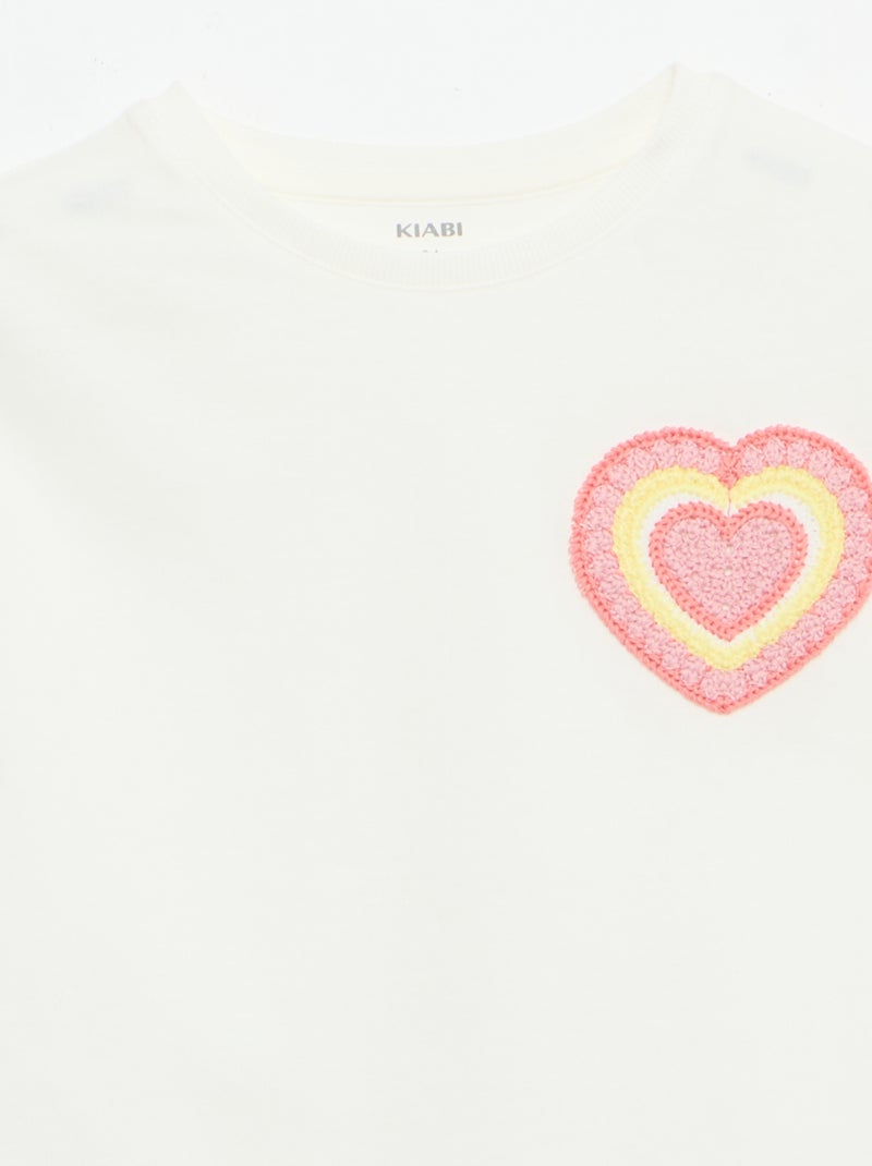 T-shirt met borstborduurwerk Wit - Kiabi
