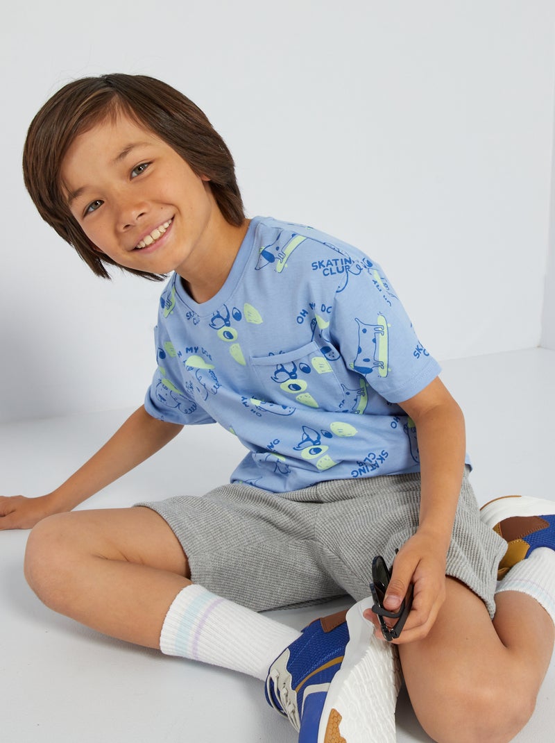 T-shirt met borstzakje en print BLAUW - Kiabi