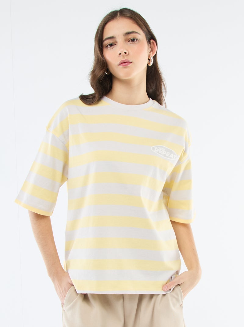 T-shirt met brede strepen Grijs - Kiabi