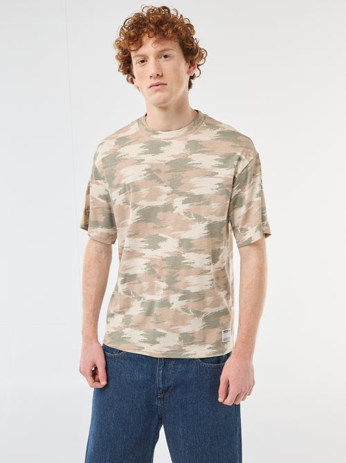 T-shirt met camouflageprint en ronde hals van katoen - Kiabi